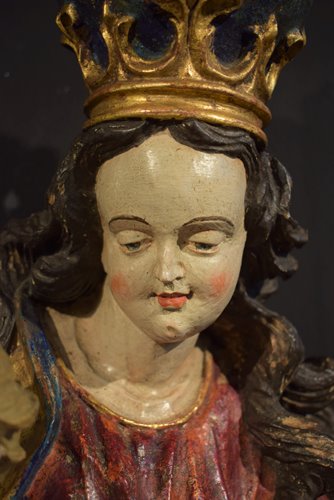 Vierge à l'enfant Sculpture en bois polychrome 